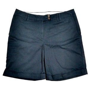 J Jill Live In Chino Shorts Womens Size 8 Cuffed Hem 9" Inseam Stretch Navy Blue